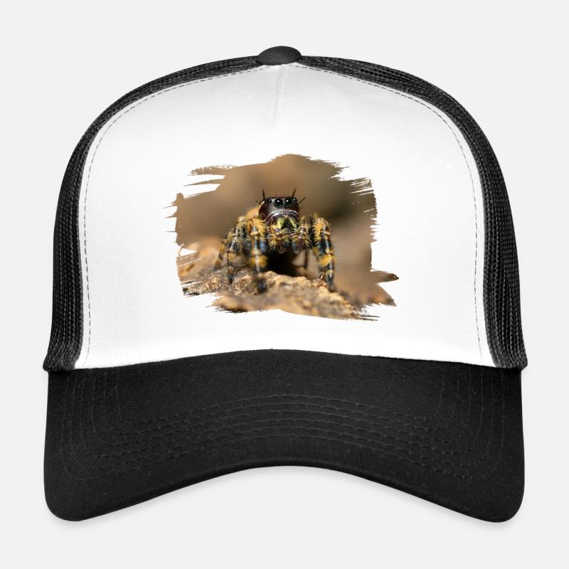 phidippus otiosus jumping spider, spring spinne - Trucker Cap - Weiß/Schwarz