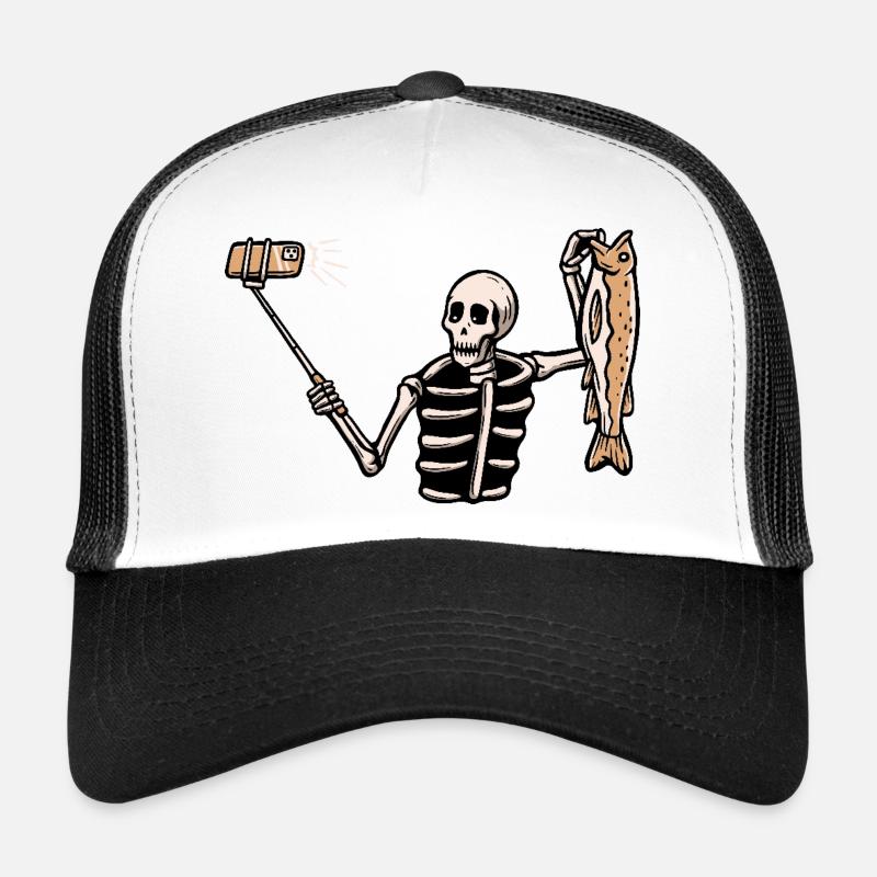 Fishing Skeleton Selfie Large - Trucker Cap - white/black