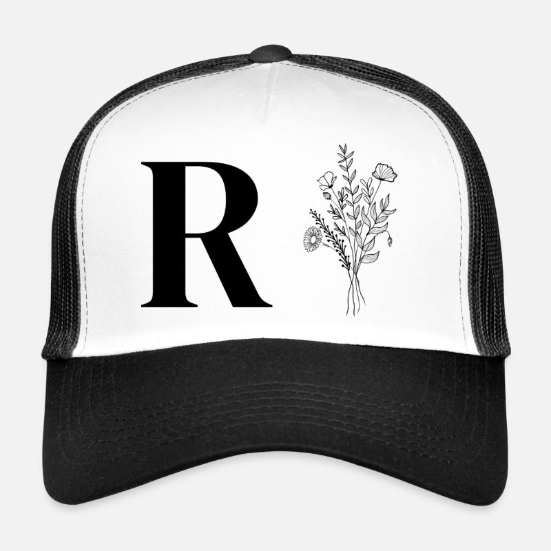 Lette R fleurs minimalistes - Casquette trucker  - blanc/noir