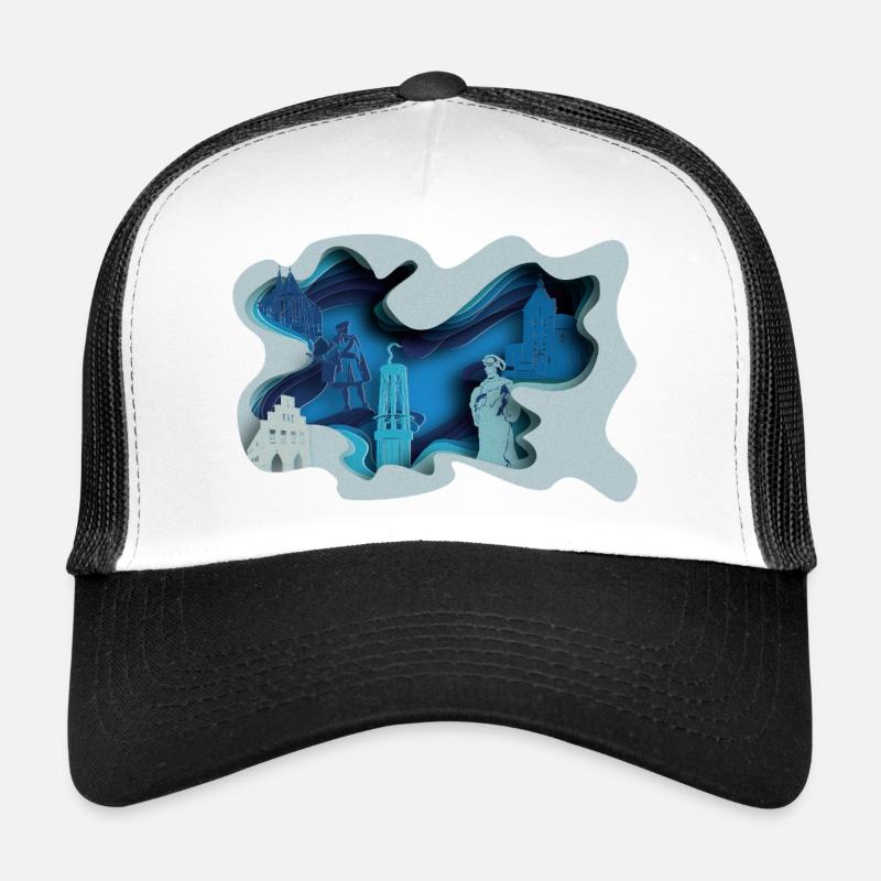 Moers Stadtsilhouette in Hydrographik-Optik - Trucker Cap - Weiß/Schwarz