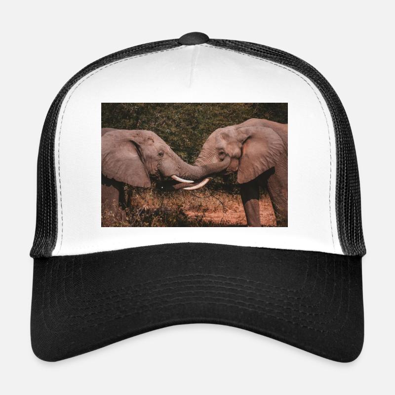Éléphants entrelacant des trompes - Casquette trucker  - blanc/noir