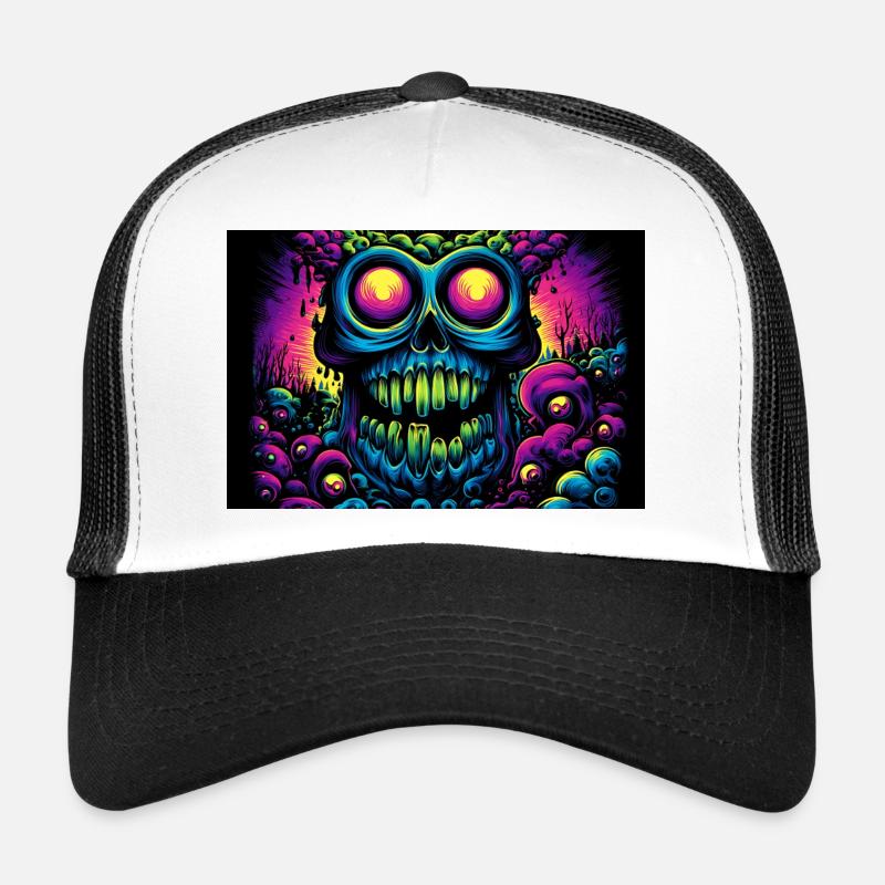 Glowing Psychedelic Skull - Trucker Cap - white/black