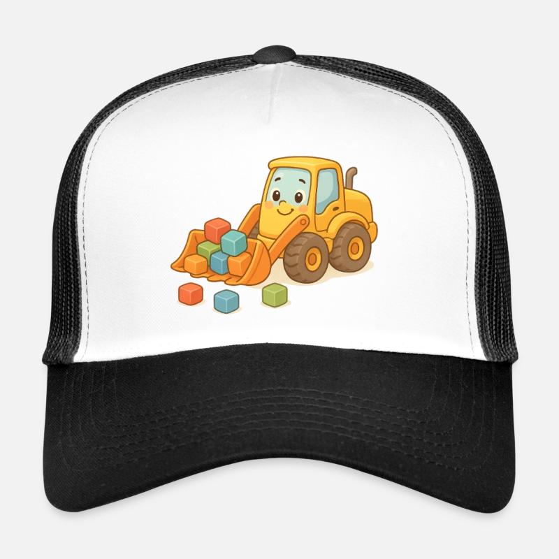 Verspielter Bagger mit bunten Bausteinen - Trucker Cap - Weiß/Schwarz