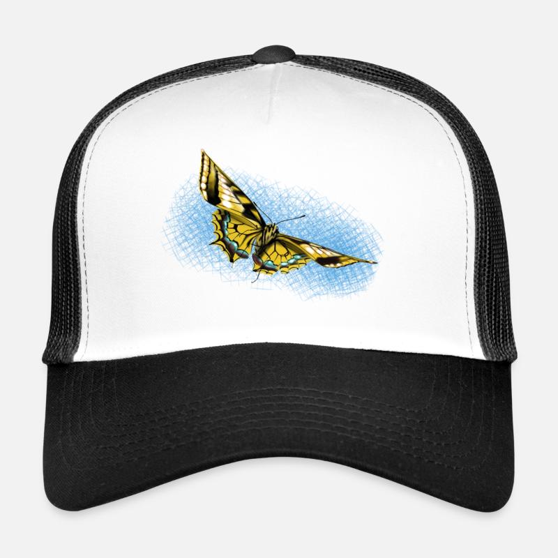 Papillon jaune Accent bleu Casquette trucker 