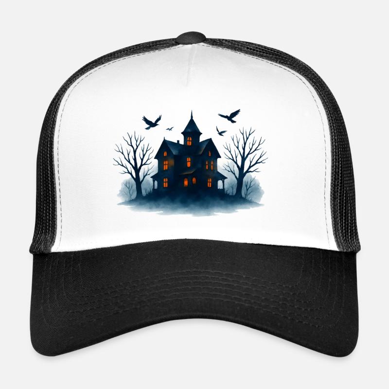 Blue Haunted House in the Moonlight - Trucker Cap - white/black