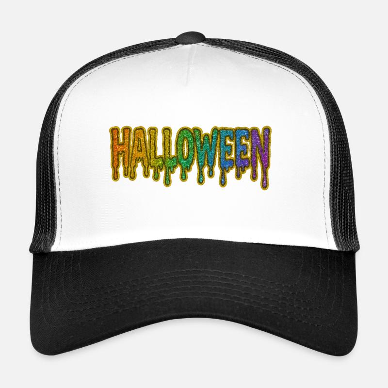 Regenbogen Tropfen Halloween Schrift Trucker Cap