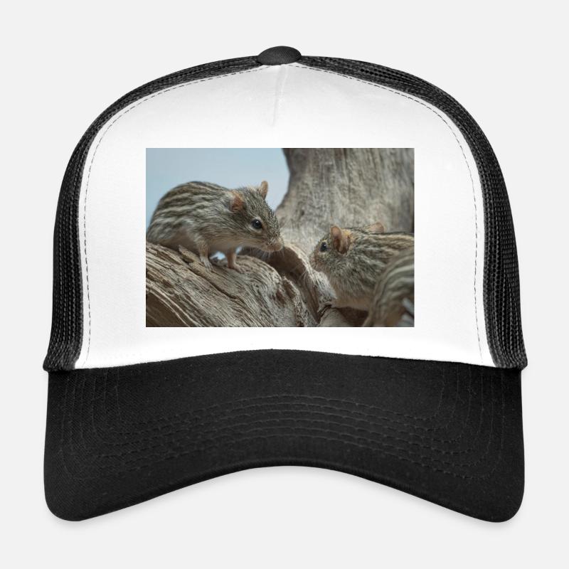 Zwei kleine Nagetiere mit gestreiftem Fellgesicht - Trucker Cap - Weiß/Schwarz