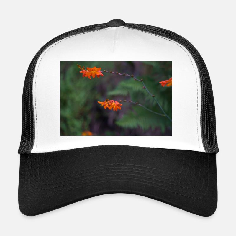 Orange Bloom on Arching Stem - Trucker Cap - white/black