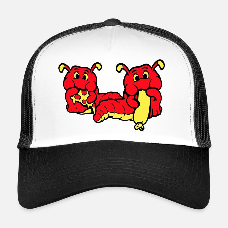 2 Raupen Wurm Glücklich Essend Pizza Wurst Essen Trucker Cap