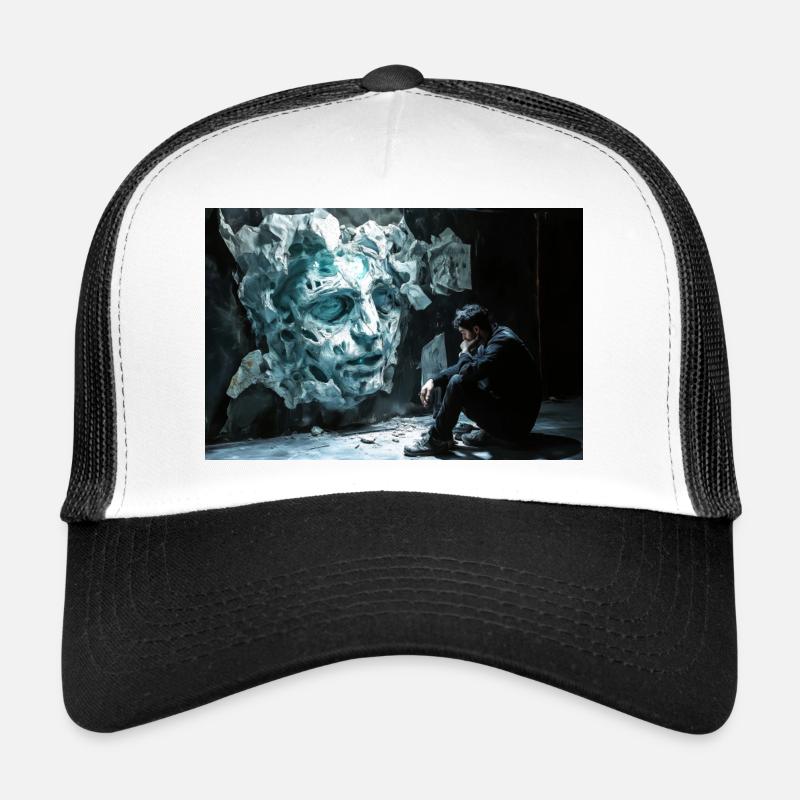 Felsgesicht und Nachdenklicher Mann - Trucker Cap - Weiß/Schwarz