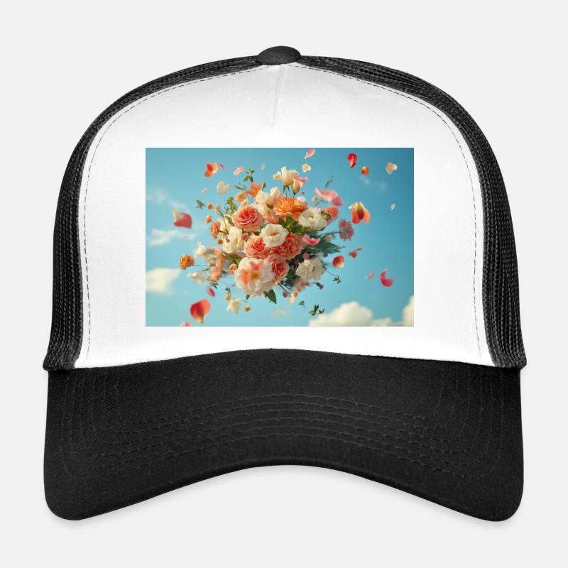 Panier de fleurs flottant dans le ciel nuageux Casquette trucker 