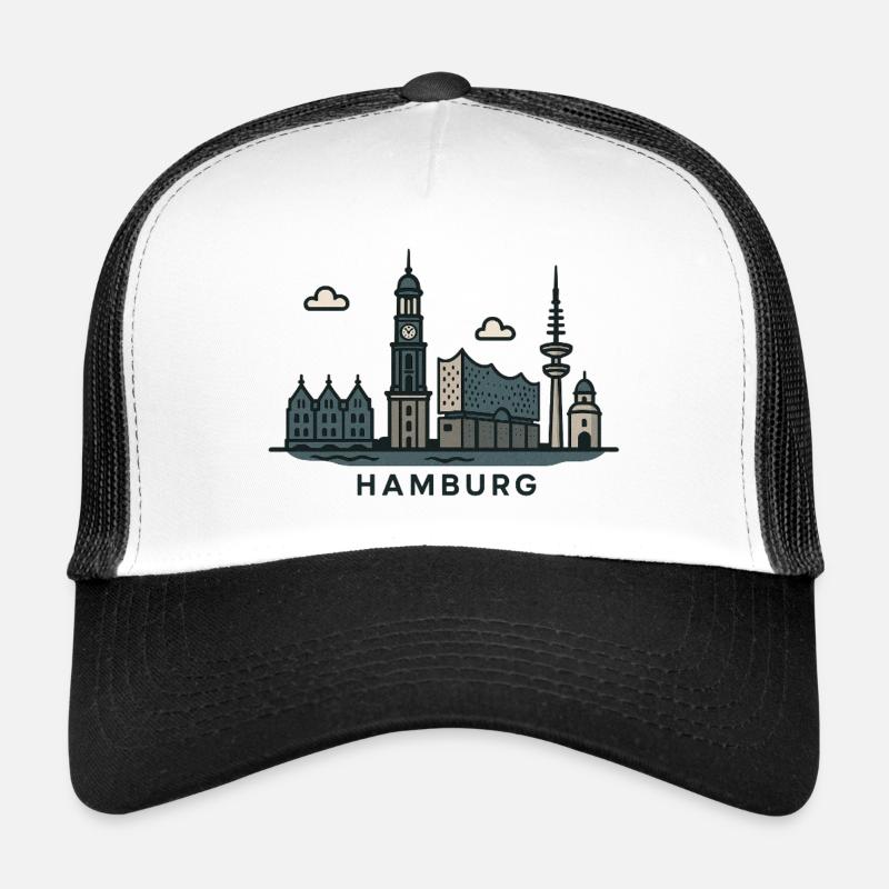 Hamburg Skyline  - Trucker Cap - Weiß/Schwarz