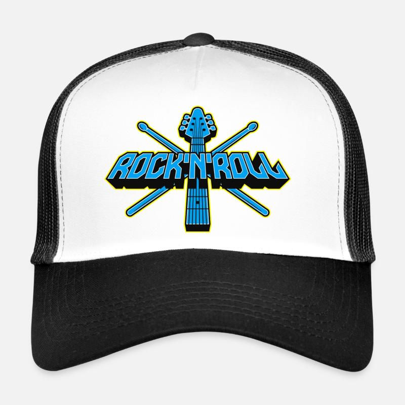 Rock'n'Roll Guitar and Drumsticks 3D Logo Trucker Cap