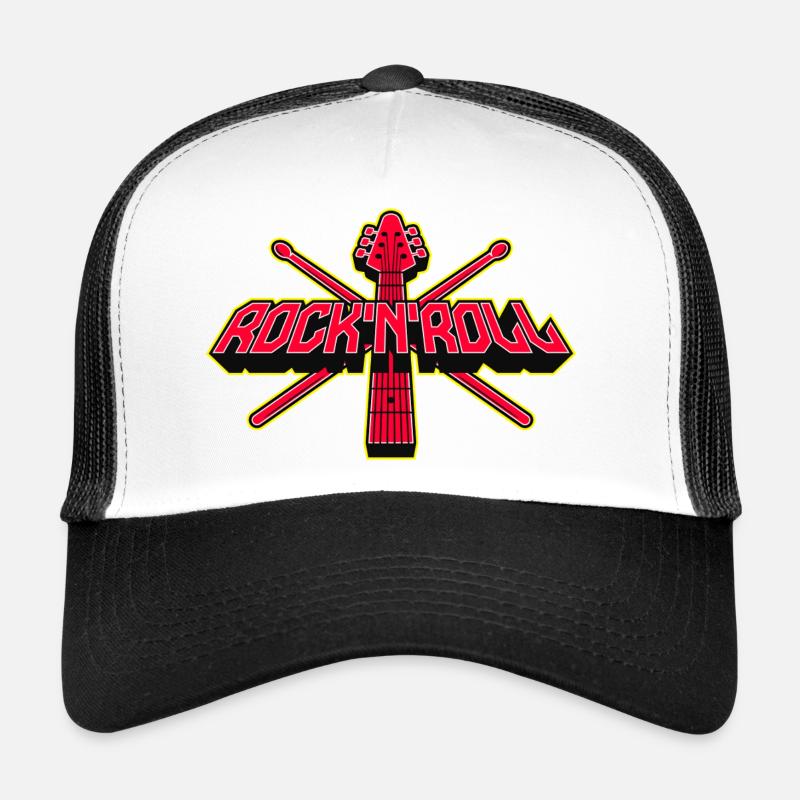 Rock 'N' Roll Guitar and Drumsticks Emblem - Trucker Cap - white/black