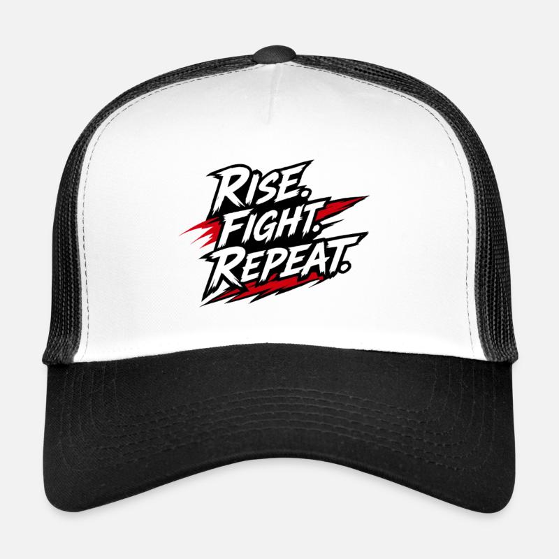 Rise Fight Repeat Kampfspruch Grafik - Trucker Cap - Weiß/Schwarz