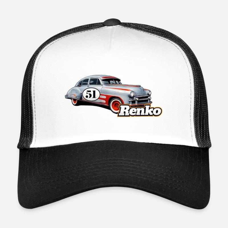 Rennwagen 51 Retro Vintage Auto - Trucker Cap - Weiß/Schwarz