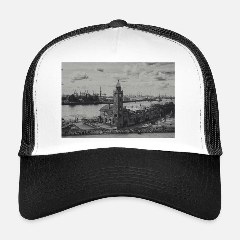 Hamburger Hafen Pegelturm retro - Trucker Cap - Weiß/Schwarz