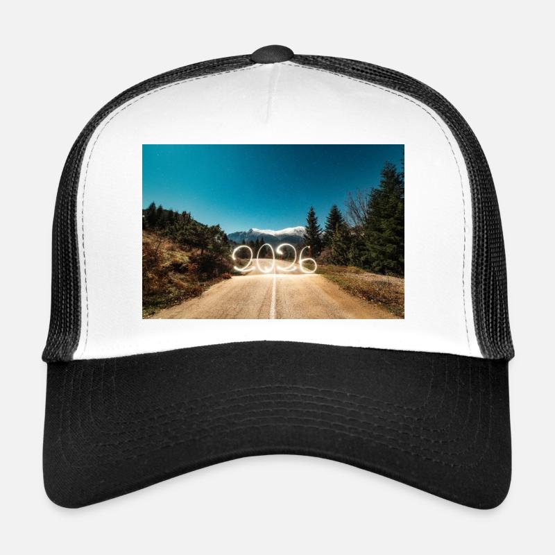 Year 2026 Light Painted with snowy mountains Trucker Cap
