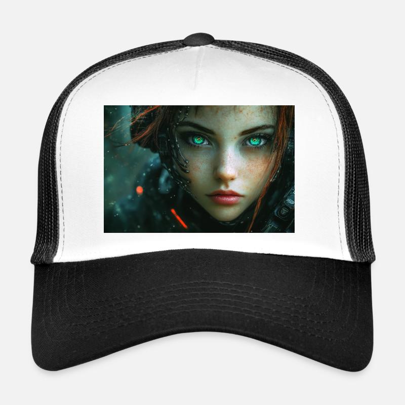 Cyberaugen im Neonlicht - Trucker Cap - Weiß/Schwarz