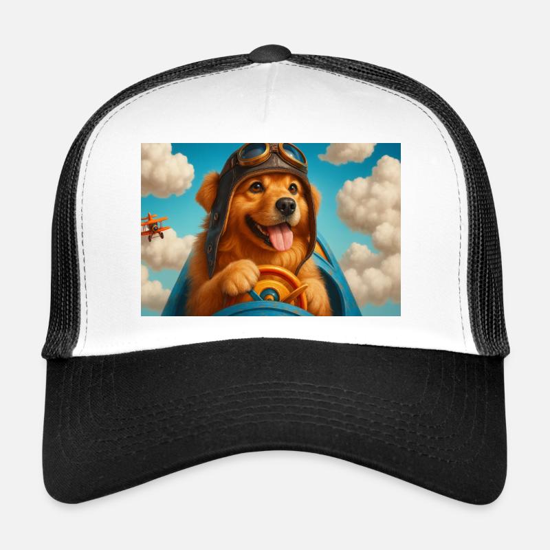 Pilot dog in retro cockpit Trucker Cap