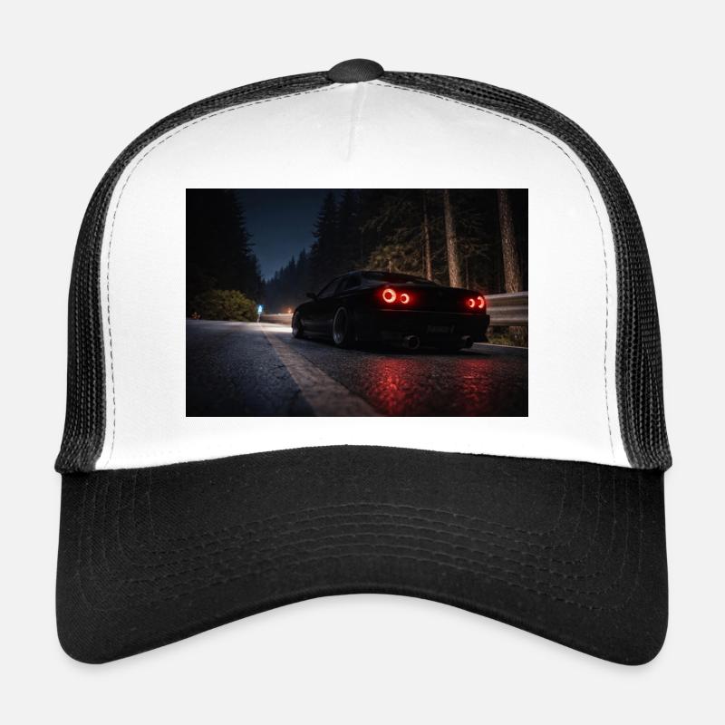 Nachtsportwagen auf der Straße - Trucker Cap - Weiß/Schwarz
