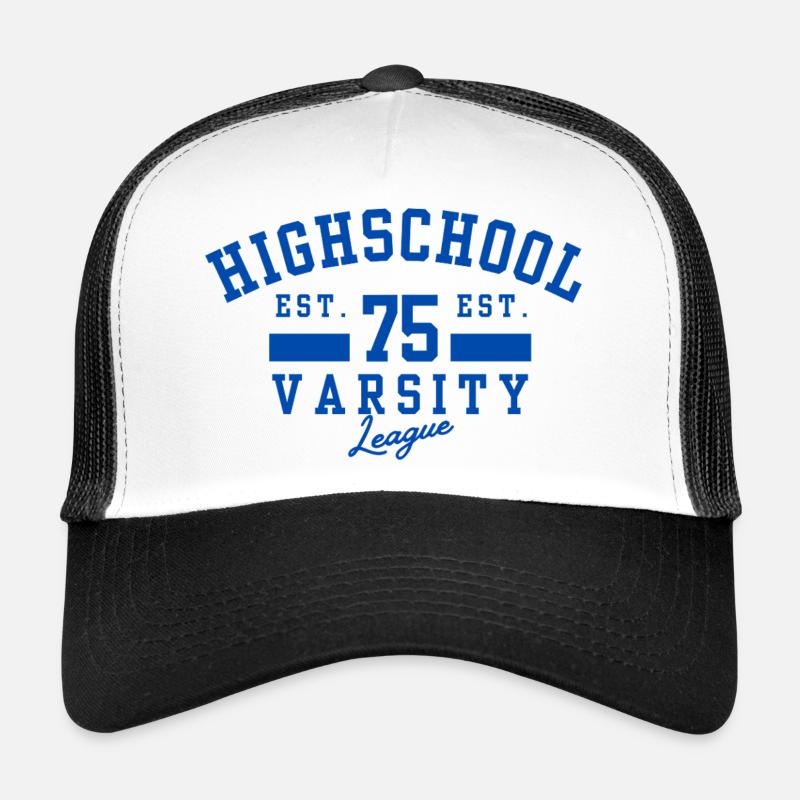 Emblème Varsity du lycée Bleu 75 - Casquette trucker  - blanc/noir