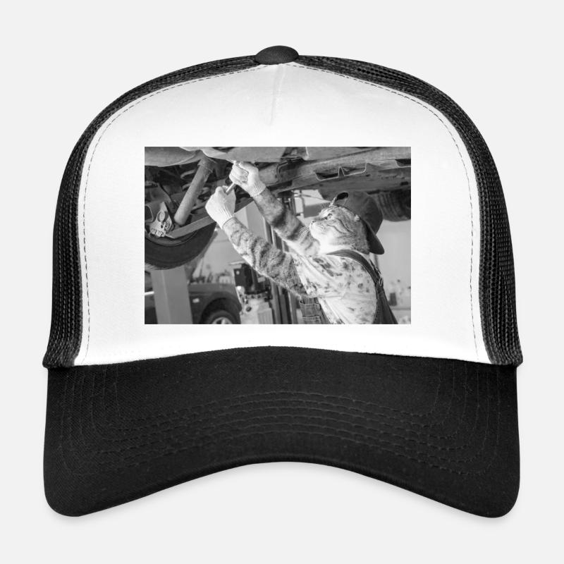 Cat mechanic under the car Trucker Cap