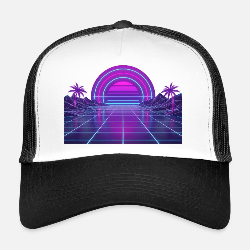 Motif néon Retro Synthwave Couchant Casquette trucker 