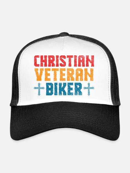 Christian Veteran Biker Faith Rider Design - Trucker Cap - white/black - Front