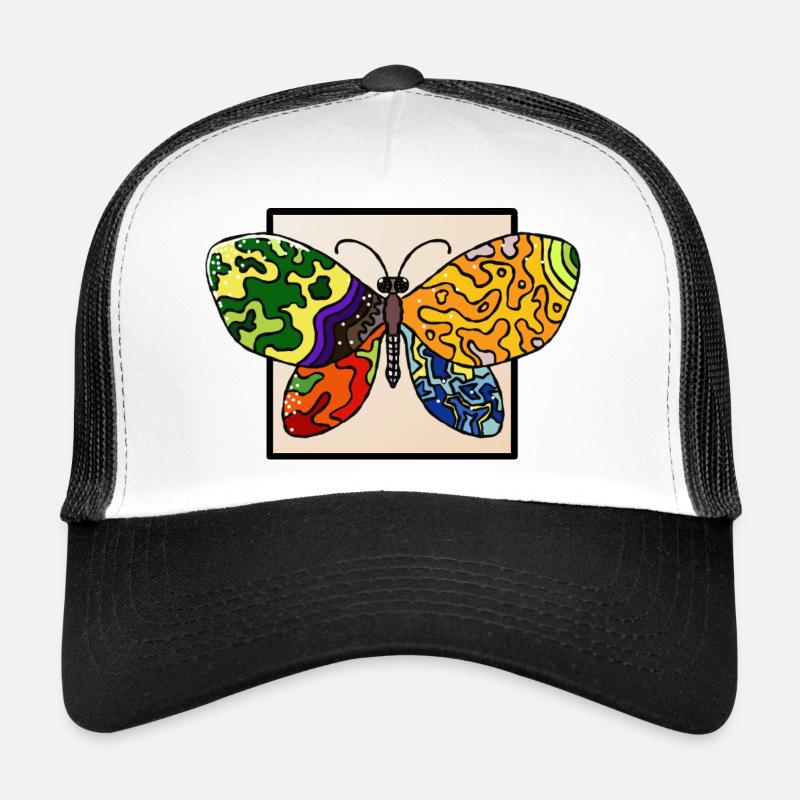 Mehrfarbiger psyedelischer Schmetterling - Trucker Cap - Weiß/Schwarz