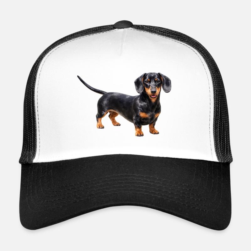 Black dachshund with red accents Trucker Cap