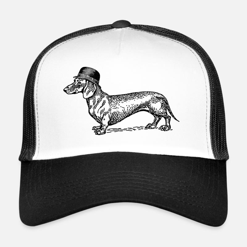 Dackel mit Hut - Trucker Cap - Weiß/Schwarz