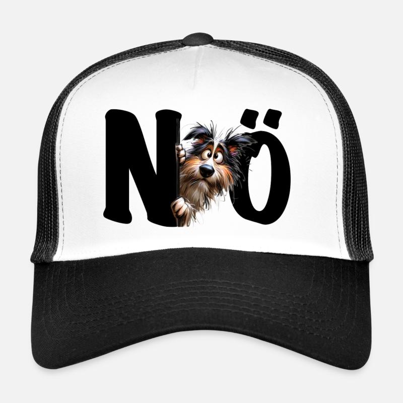 NÖ - lustiger Hund - Nein - Nope - Statement - Trucker Cap - Weiß/Schwarz