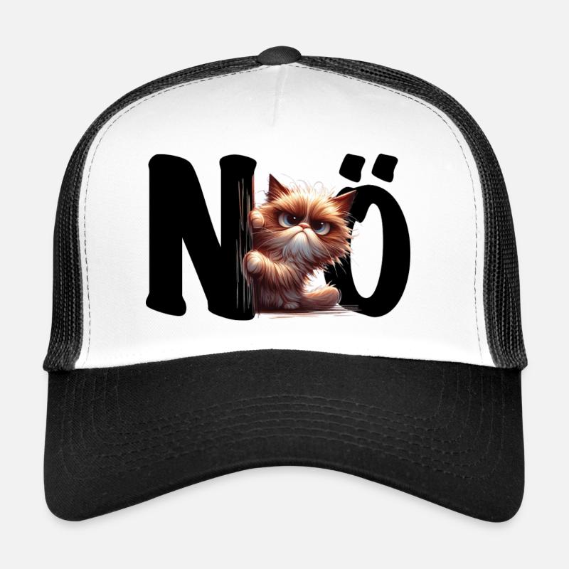 NÖ - grummelige Katze - Nein - Nope - Statement - Trucker Cap - Weiß/Schwarz