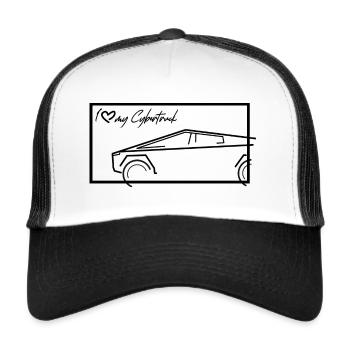 Ich liebe meinen Cybertruck Silhouette schwarz - Trucker Cap - Weiß/Schwarz - Vorne
