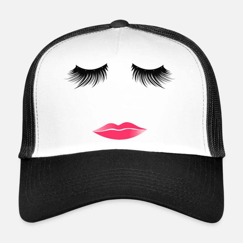Woman's Face Eyelashes Kissing Lips Pink Lips - Trucker Cap - white/black