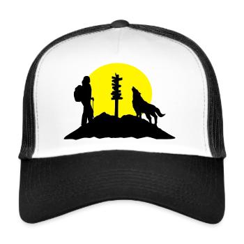 Wandern in den Bergen, Wanderin - Trucker Cap - Weiß/Schwarz - Vorne
