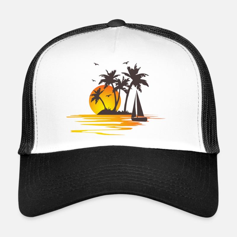 Palmen Urlaub Ferien Sommer Geschenk - Trucker Cap - Weiß/Schwarz