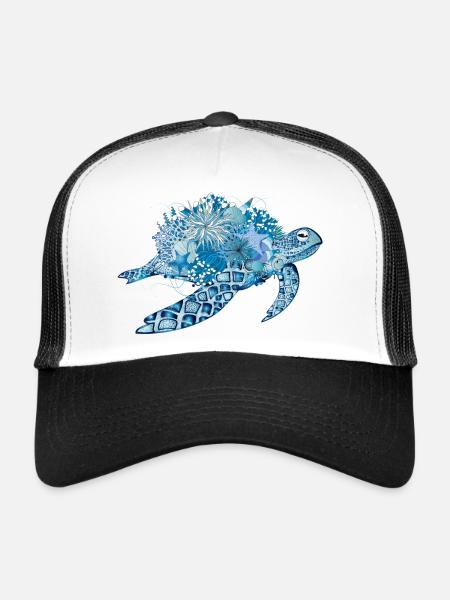 imaginative blue turtle with corals - Trucker Cap - white/black - Front