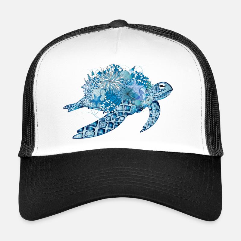 imaginative blue turtle with corals Trucker Cap