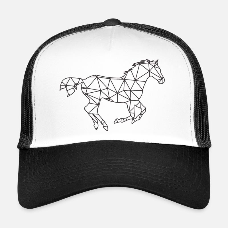 Geometrisches Galopp-Polygonpferd - Trucker Cap - Weiß/Schwarz