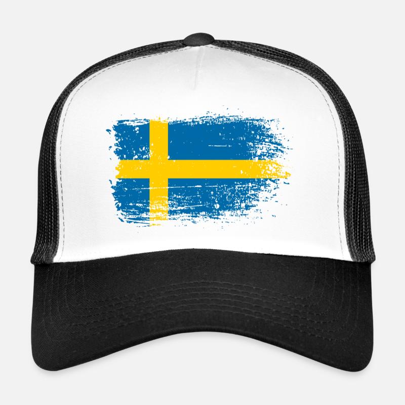 Distressed Swedish Flag Brush - Trucker Cap - white/black