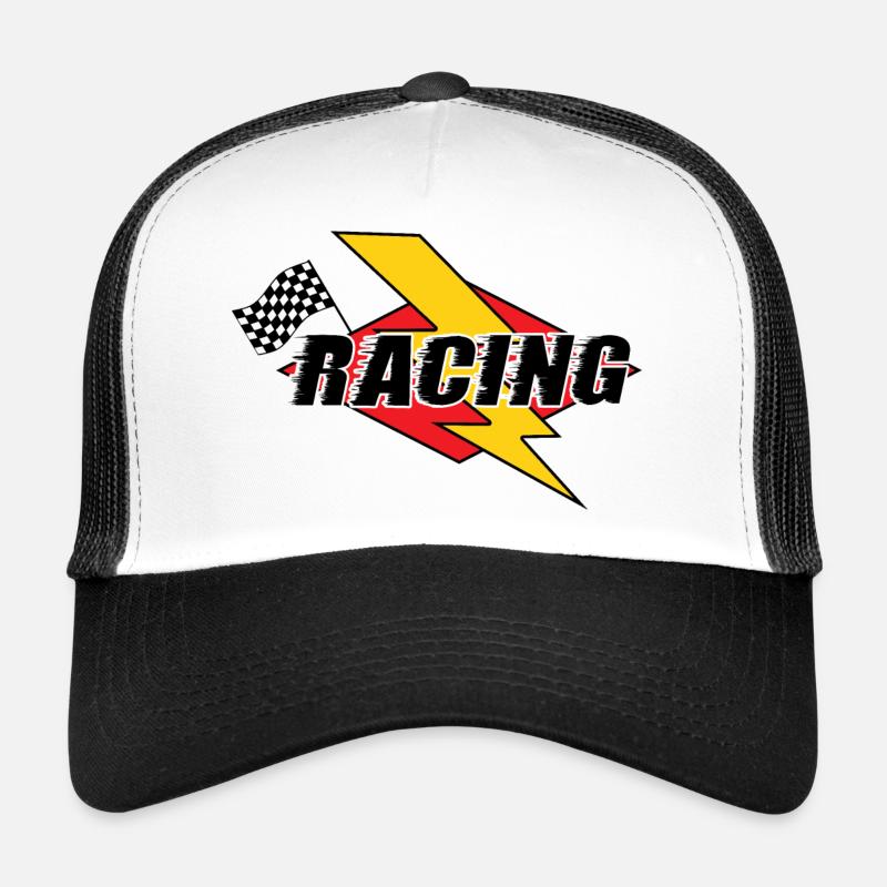 Éclair de course et drapeau Casquette trucker 