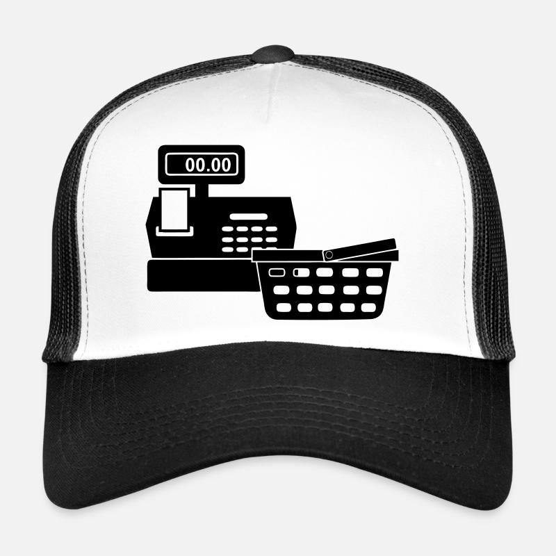 Kasse für Supermarkt-Logo mit Warenkorb - Trucker Cap - Weiß/Schwarz