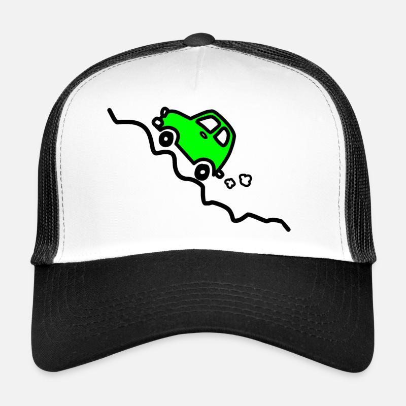 Green car going up a hill - Trucker Cap - white/black
