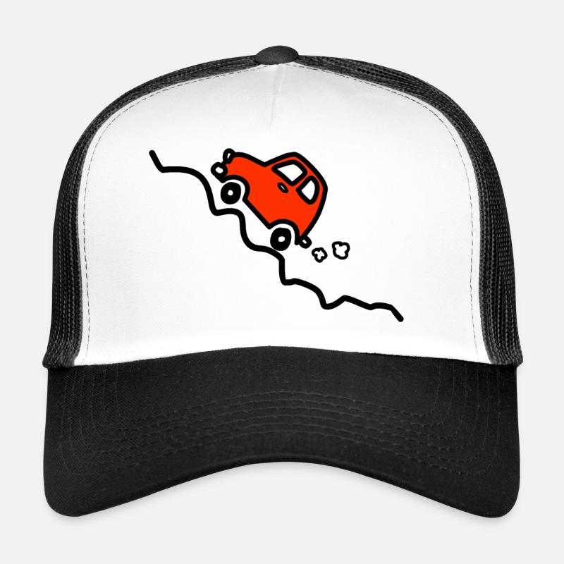 Red car going up hill - Trucker Cap - white/black