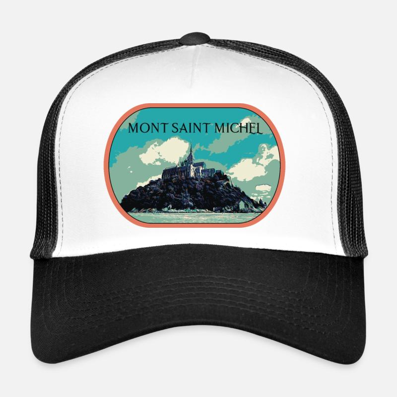 Illustration en bleu et vert du Mont Saint Michel Casquette trucker 