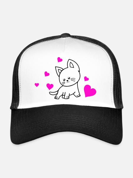 Amour du chat 01 - Casquette trucker  - blanc/noir - Devant