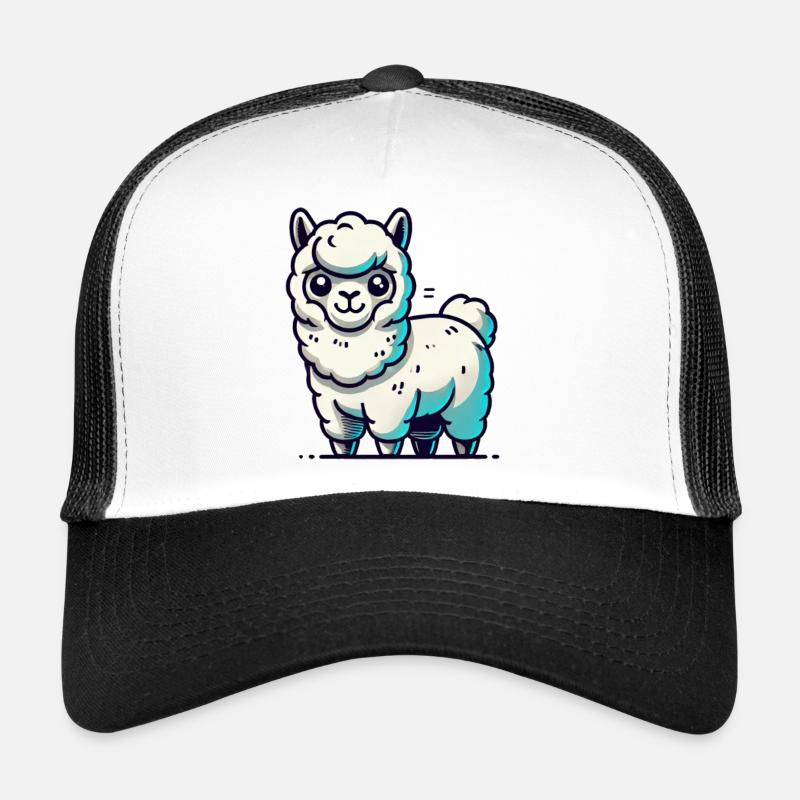 Weiße Llama mit Blauakzenten - Trucker Cap - Weiß/Schwarz
