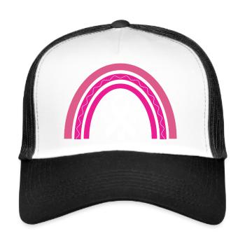 Rosa Schleife des Rosa Oktobers gegen Brustkrebs - Trucker Cap - Weiß/Schwarz - Vorne